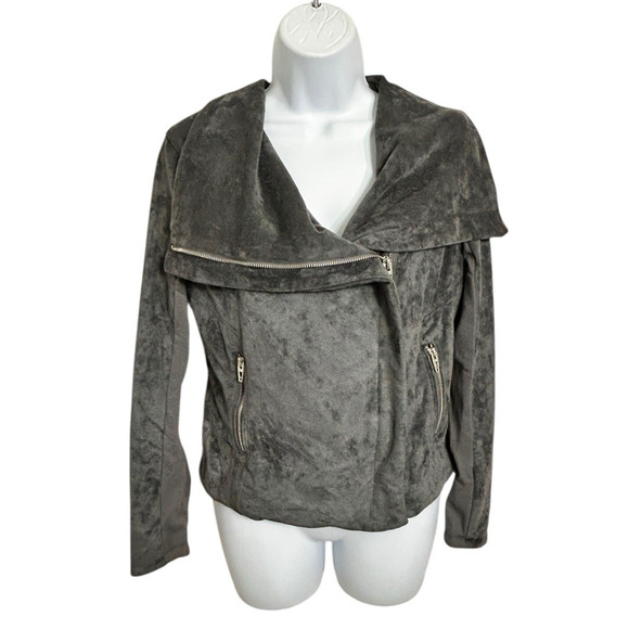 BlankNYC Gray Faux Suede Moto Jacket Sz Small Asymmetrical Zip Pockets Very Soft - Picture 4 of 7